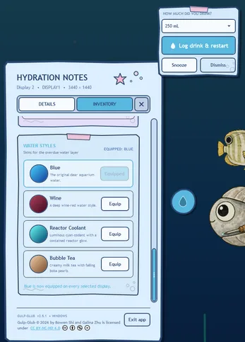 Game interface titled Hydration Notes