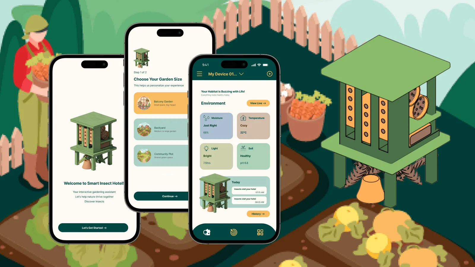 Mobile app and physical product interface for Smart Insect Hotel
