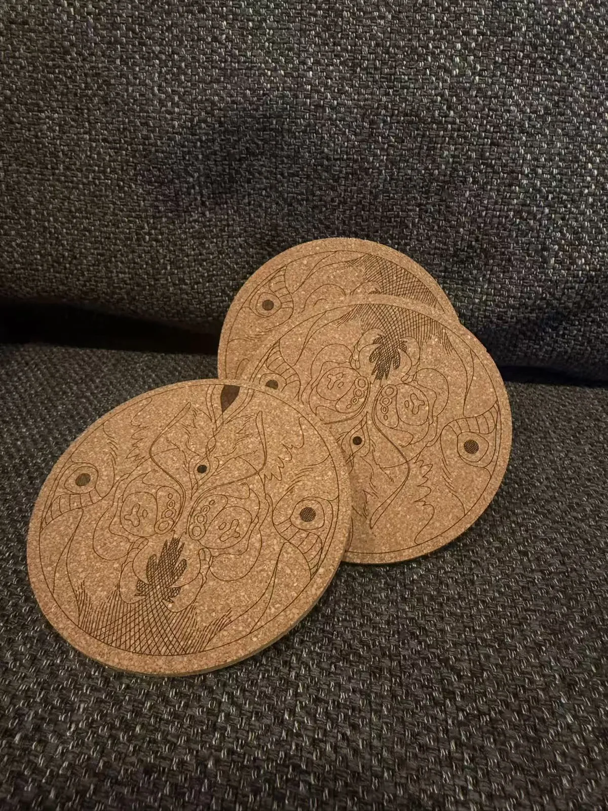 Laser cut circular coaster prototypes