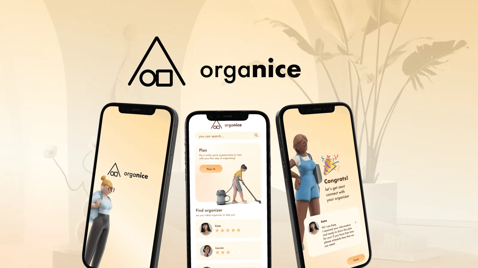 Organice mobile app interface mockups