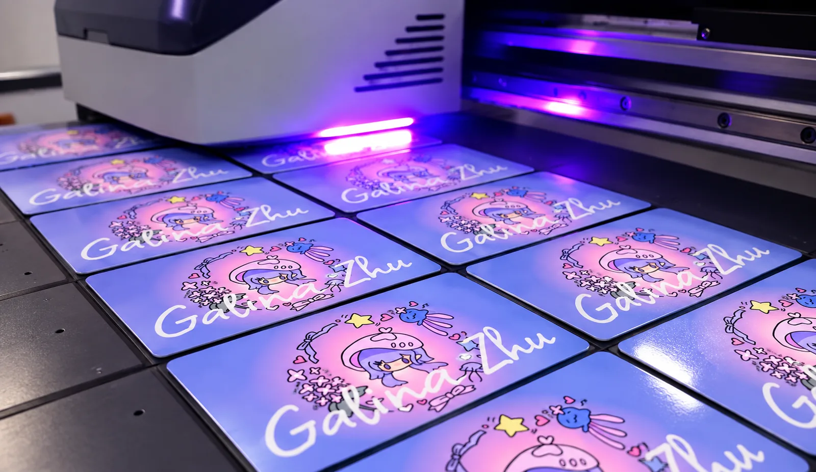 UV printed custom cards in production